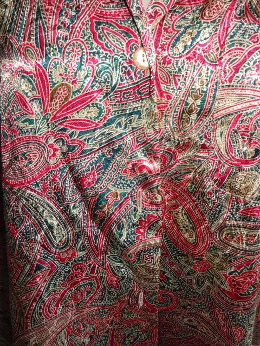 Vintage 1990s Victorias Secret Satin Sleep Shirt Nightshirt L Red Green Paisley